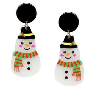 Viola Snowman Holiday Dangle Earrings Black White OS NWT